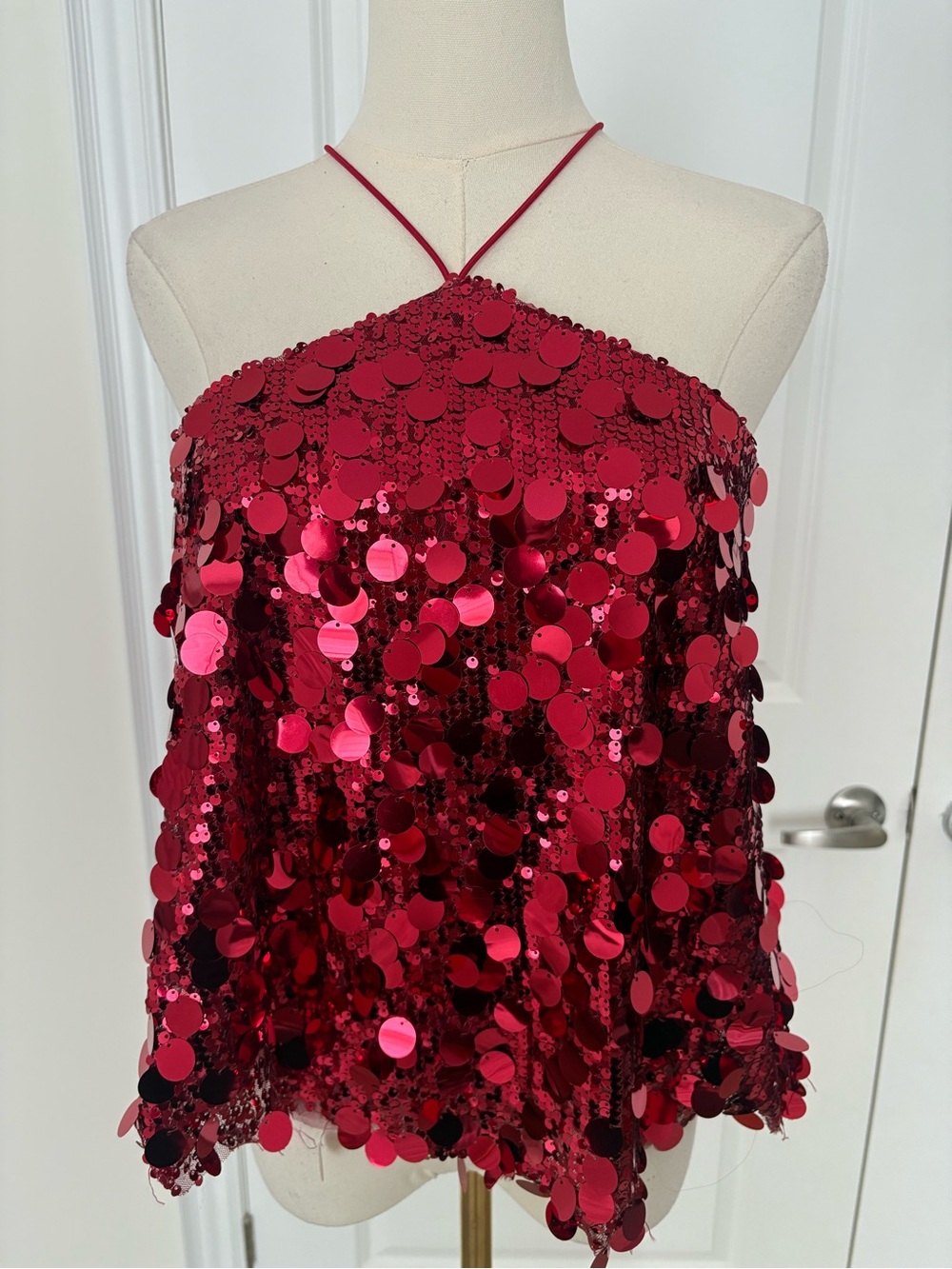 Red Sequin Halter Tank Top